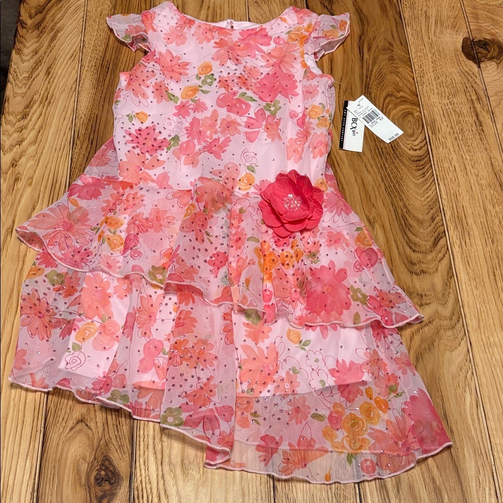 Charming Pink Floral Dress with Ruffles by BCX girl NWT